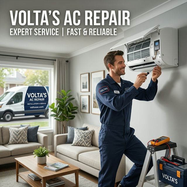 Volta's AC Repair technician servicing split air conditioner