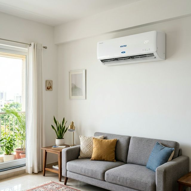 Volta's split AC indoor unit mounted in living room