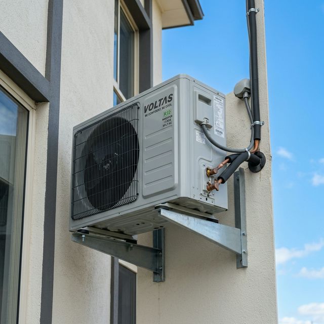 Volta's AC outdoor compressor unit on building exterior